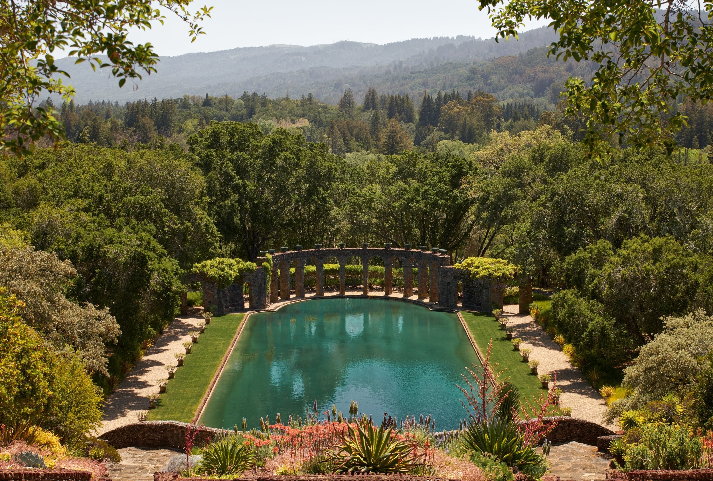The roman pool at Green Gables, the Mortimer Fleishhacker estate at Woodside, a long low house in a European-influenced manner set on a hilltop above terraced grounds
