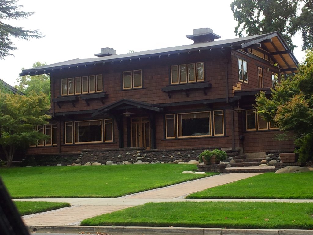 John T. Greene House contemporary photograph Sacramento Greene Greene Golden Rectangle proportions Japanese influenced roof lines wooden vocabulary stone foundation landscape