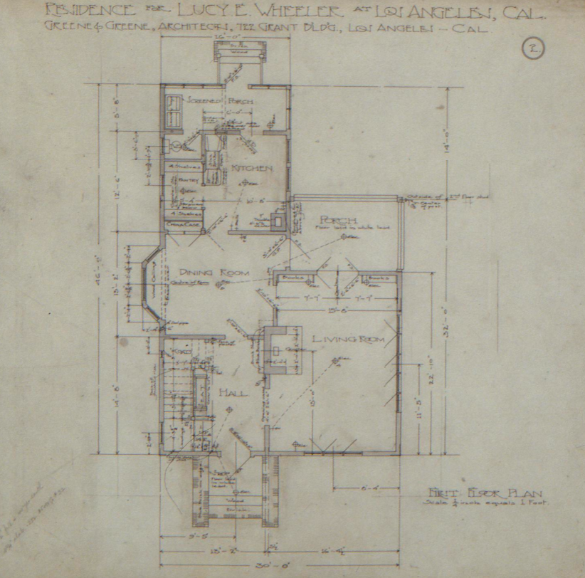 The first-floor plan of the Miss Lucy E. Wheeler House, showing the layout of the main living and service areas.