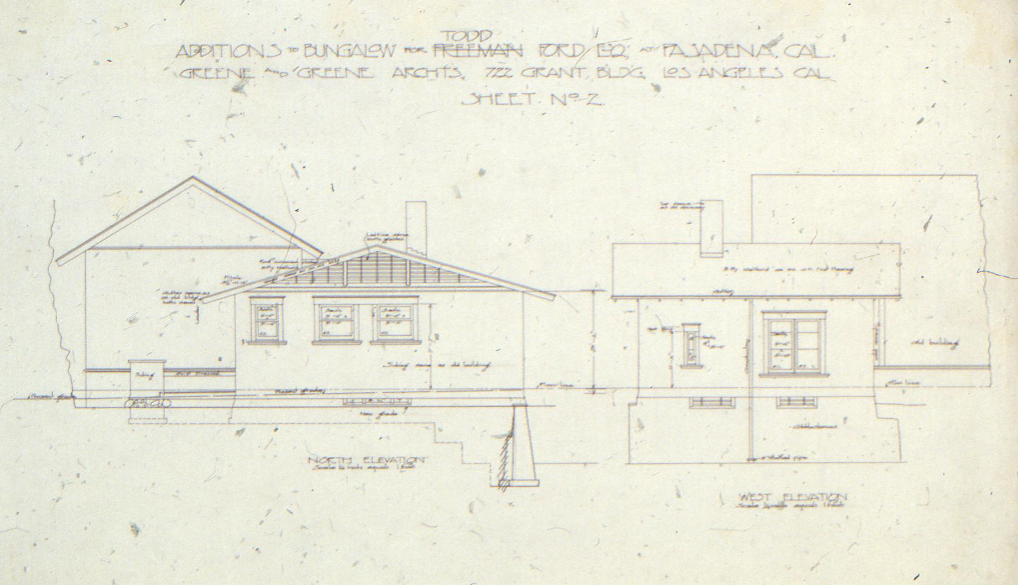 Tod Ford Bungalows 1901 Greene and Greene architectural plan elevation drawings Ocean Park California seaside bungalow design David Tod Ford Sr commission.