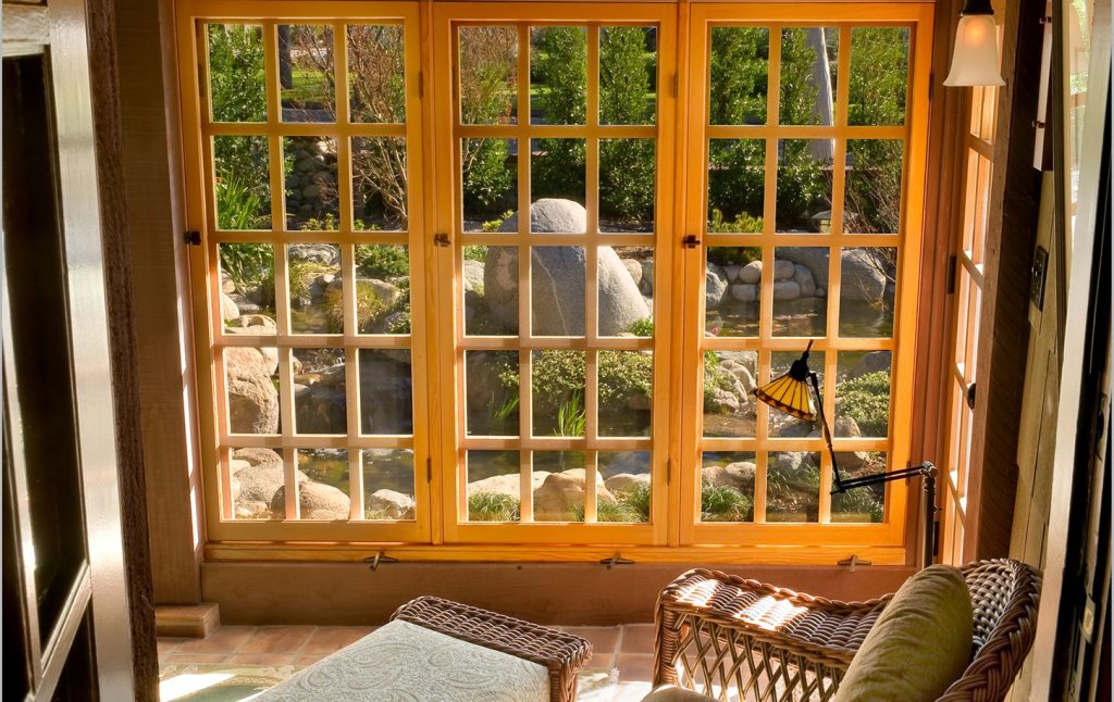 Garden retreat structure of Mary L. Darling House showing Arts and Crafts outdoor living space with natural materials and landscape integration by Greene & Greene, 1903.