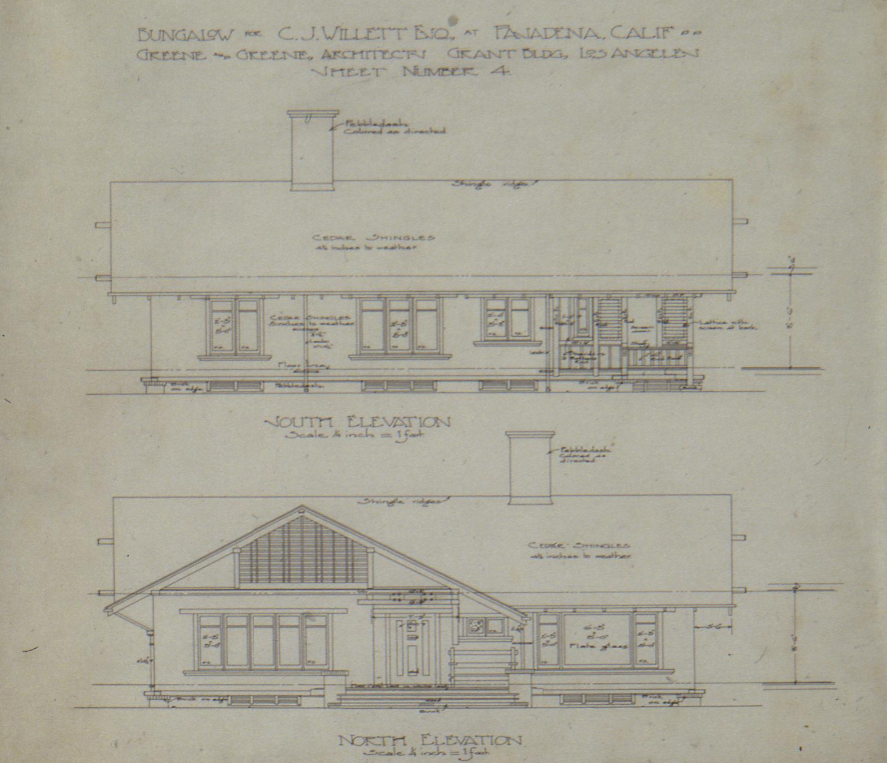 An architectural elevation drawing showing the south and north sides of the Judge Charles J. Willett House.
