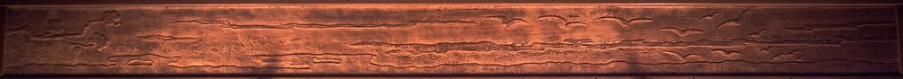 Coastal landscape frieze combining ocean waves, cloud formations, seagulls, and tree branches in a unified composition. The panel demonstrates the seamless integration of multiple natural elements, painted in soft blues, grays, and earth tones.
