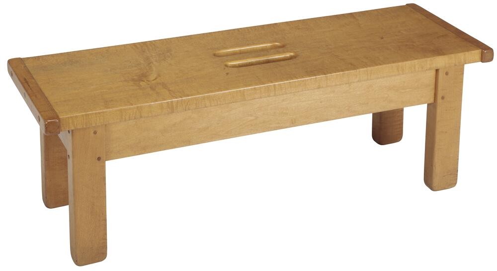 Maple step stool with simple, functional design featuring carved finger grips in the top surface for easy carrying. The stool has thick, tapered legs and clean lines characteristic of Arts and Crafts utility furniture, demonstrating Greene and Greene's attention to even the smallest household items.
