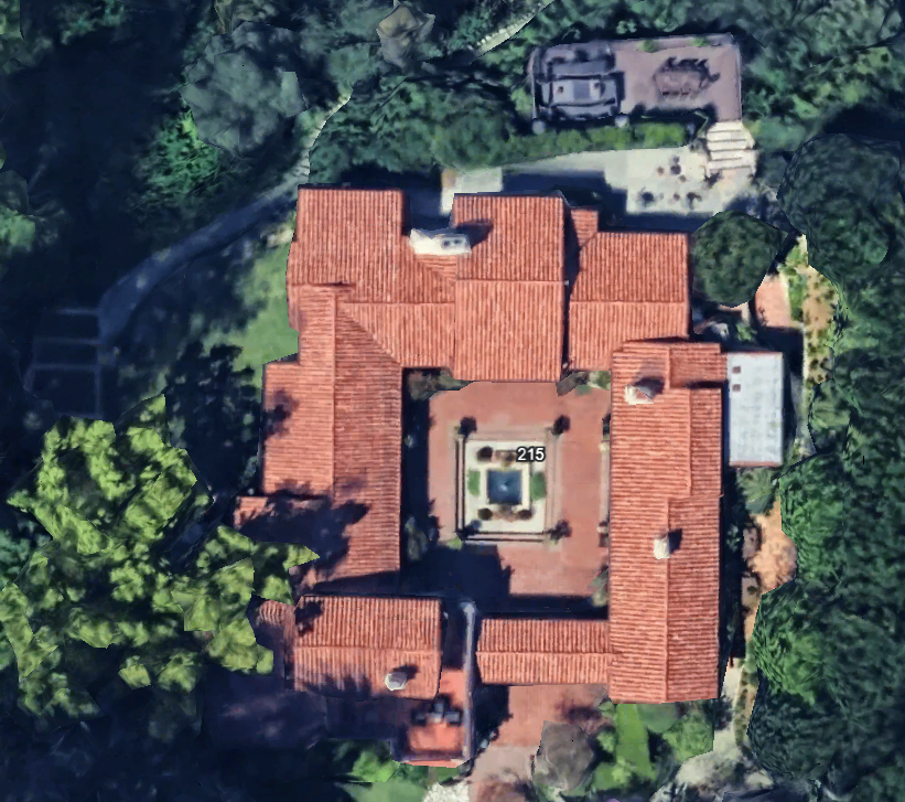 Google Earth 2D satellite view of the Freeman A. Ford House property, showing the building footprint and surrounding landscape.