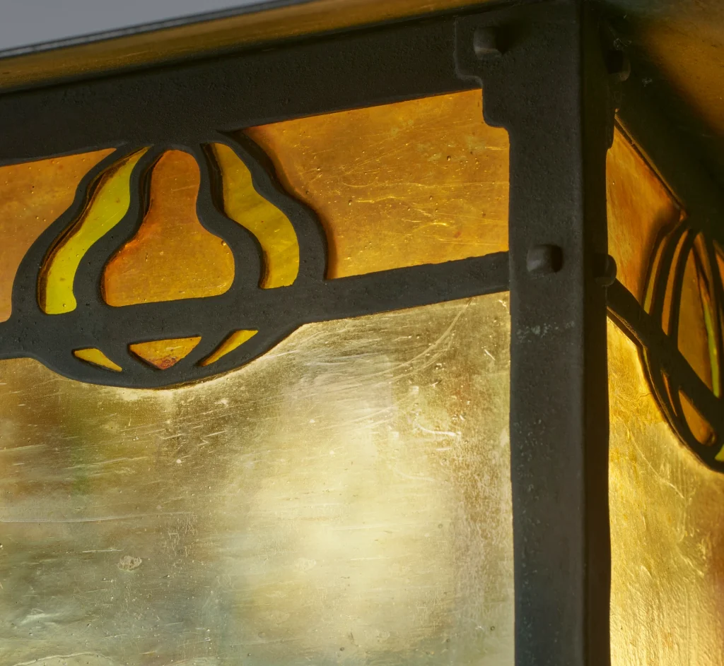 Close-up color photograph of the custom-designed lanterns from the Freeman A. Ford House, showing detailed craftsmanship.