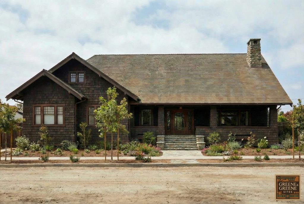 Architectural rendering of the Mrs. Thomas Palmer House designed by Greene & Greene and built in 1904.