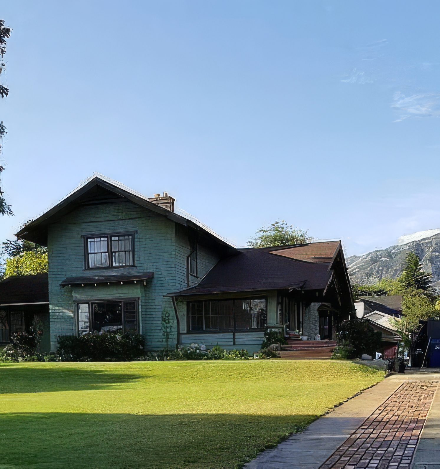 A view of the driveway and brick path leading to the William A. Bowen House.