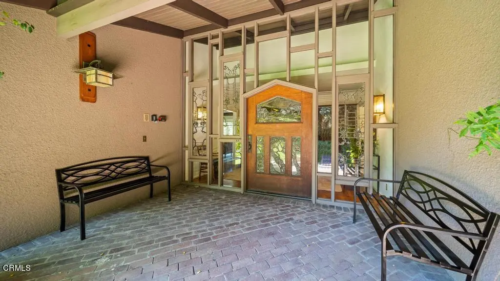 Contemporary photograph of the remodeled front entrance terrace of the James A. Culbertson house.