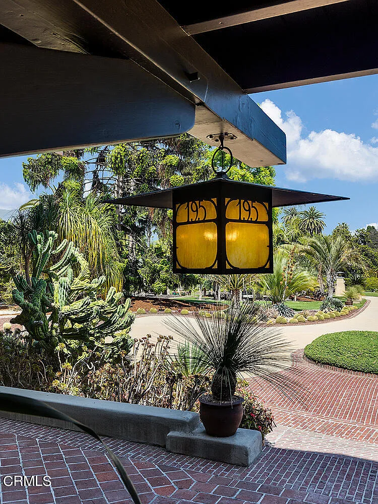 View from the front door of the Laurabelle A. Robinson House with sweeping circular driveway and beautiful landscaping