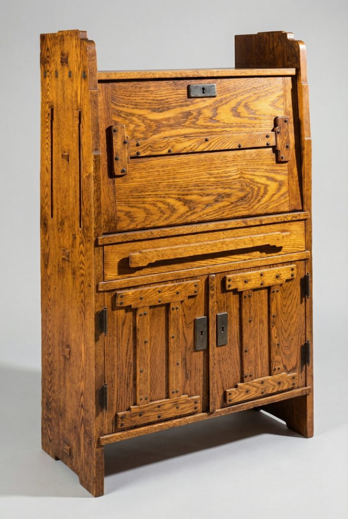 Greene & Greene Arts and Crafts desk with inlay details and custom hardware designed for Adelaide Tichenor house