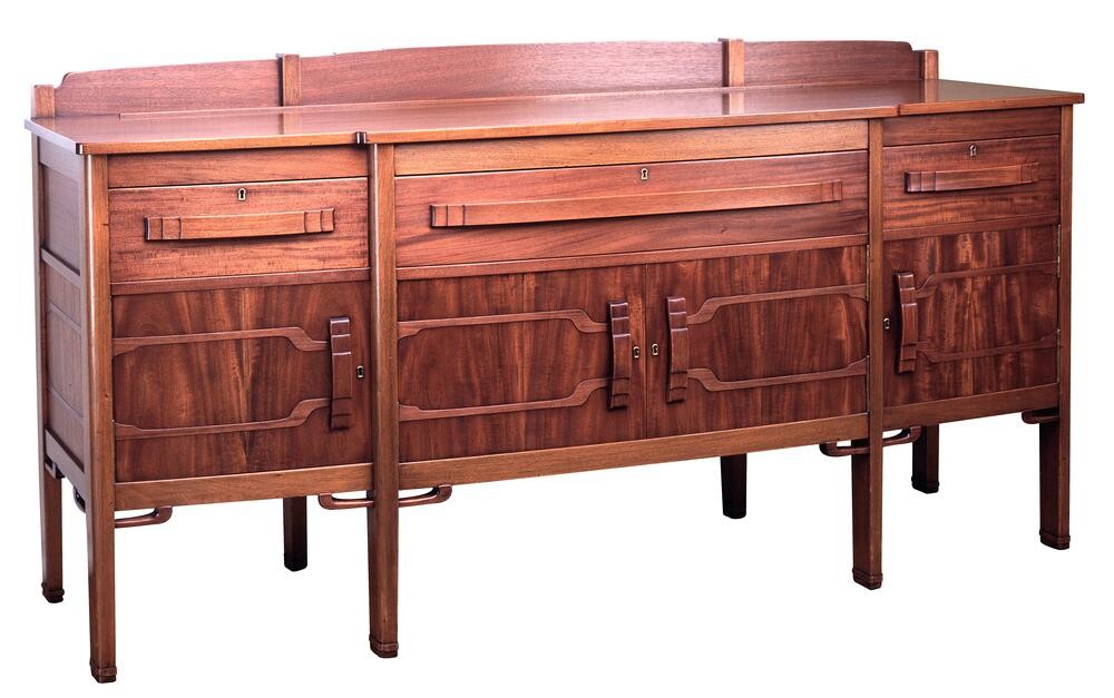 Sideboard from the Laurabelle A. Robinson House with mahogany construction, copper hardware, and Arts and Crafts design
