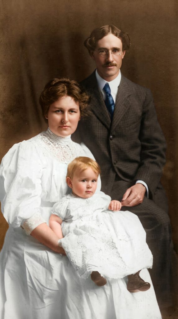Historic colorized photograph of Charles and Alice T. Gordon Greene together at their Pasadena residence