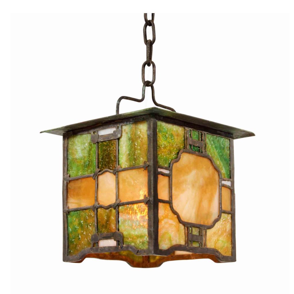 Arts and Crafts style lantern with leaded glass panels designed by Greene & Greene for Adelaide Tichenor house