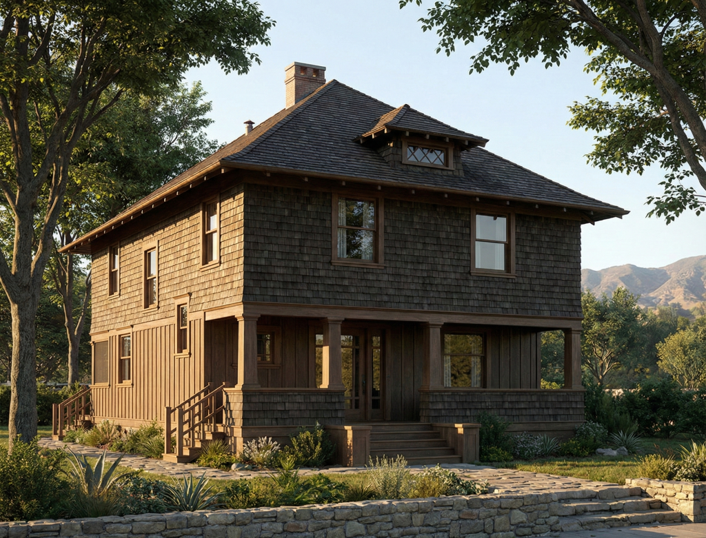 Architectural rendering of the Pasadena Security Investment Company House No. 3, designed by Greene & Greene.