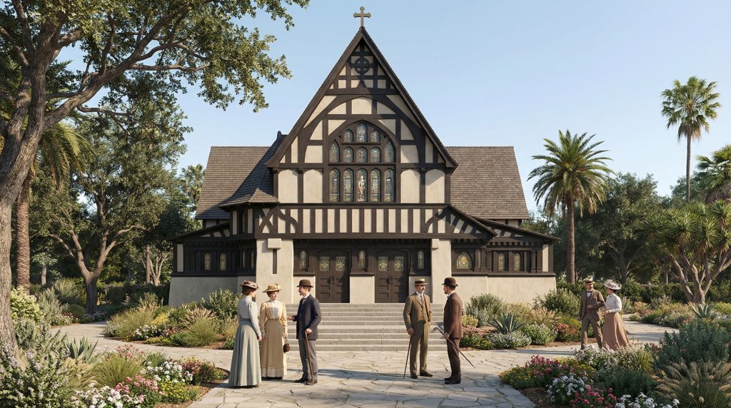 Architectural rendering of the All-Saints Episcopal Church collaboratively designed by Greene & Greene and built in 1901.