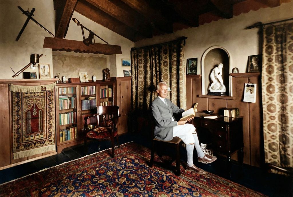 Historic colorized photograph of Dr. George J. Lund in his study at Rancho de Loma.