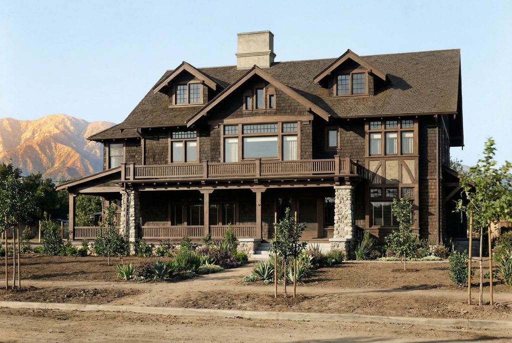 Architectural rendering of the P. L. Auten House built in 1903 and designed by Greene & Greene.