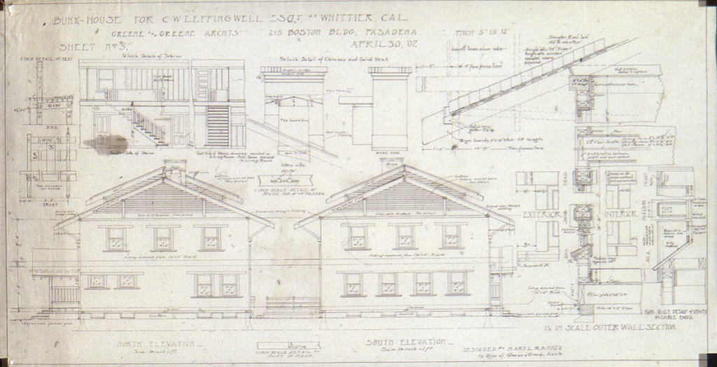 Architectural detail drawing showing construction elements for The Charles W. Leffingwell Bunkhouse
