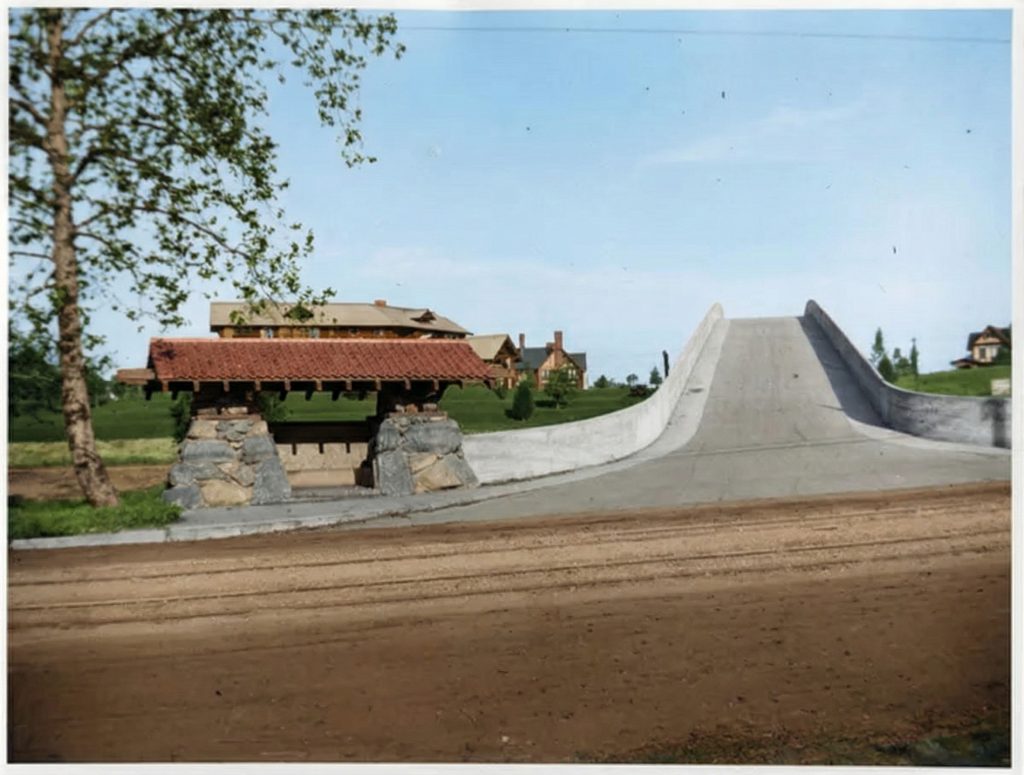 Early photograph of the Oaklawn Bridge designed by Greene & Greene near The Judge Joseph H. Pryor House.