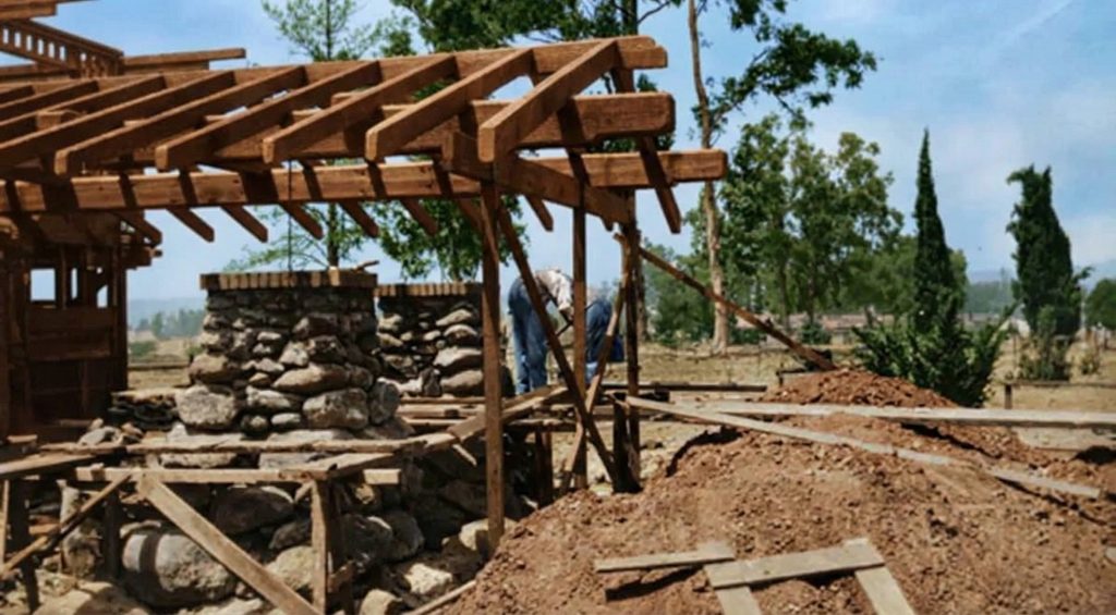 Construction photograph of The Mary E. Cole House showing the timber framing and building progress