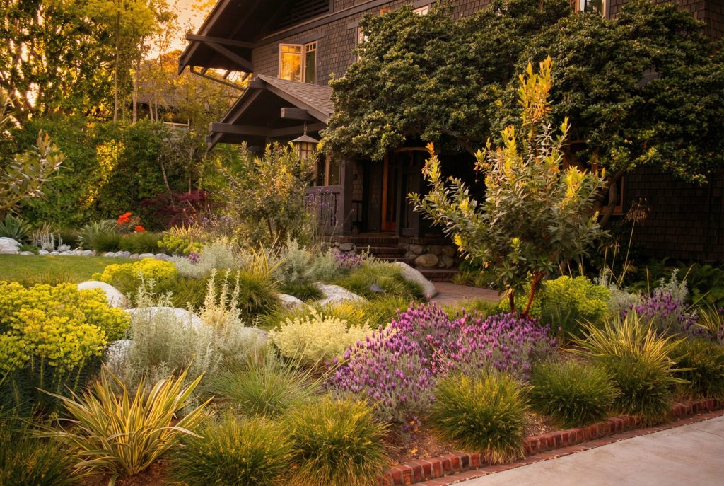 Driveway approach to the John Bakewell Phillips House revealing its massing and integration with the surrounding landscape.