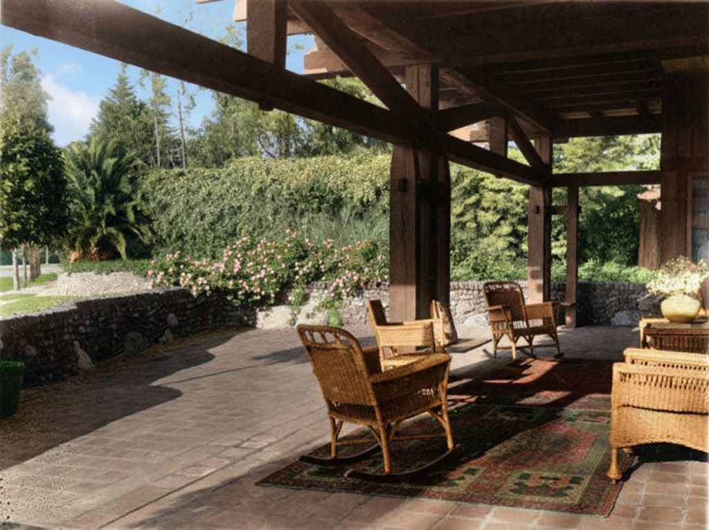 Historic terrace view of The Duncan-Irwin House showing craftsman architectural details.