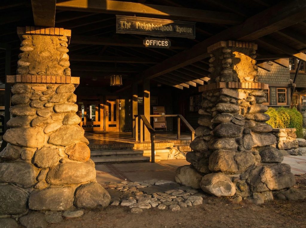 Detail of the arroyo boulder supports beneath the porte-cochere at The Mary E. Cole House