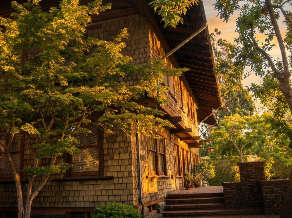 View along the front terrace of The Mary L. Ranney House highlighting its relationship to the Arroyo landscape.