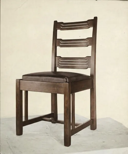 Mahogany dining room side chair with ladder back and leather seat from the Mrs. Belle Barlow Bush furniture collection
