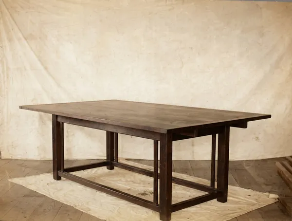 Mahogany dining room table with rectilinear base from the Mrs. Belle Barlow Bush furniture commission of 1907