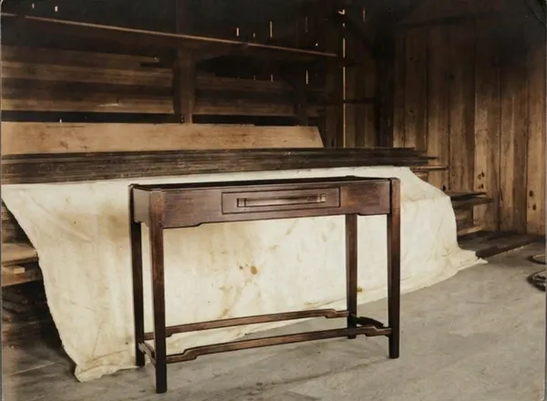 Console hall table with single drawer and cloud lift apron from the Mrs. Belle Barlow Bush furniture collection
