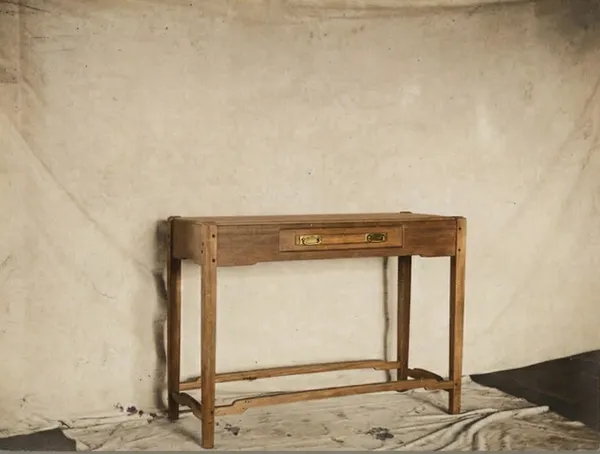 Hall table with brass hardware and single drawer from the Mrs. Belle Barlow Bush furniture designed in 1907