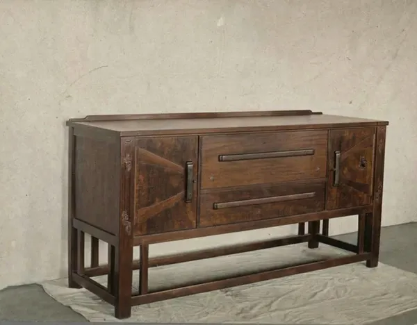 Mahogany sideboard with cabinet doors and drawers from the Mrs. Belle Barlow Bush furniture commission of 1907