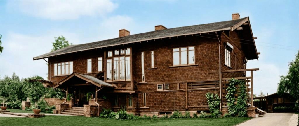 Historic colorized photograph of the front exterior of The Dr. William T. Bolton House #3 in original condition.