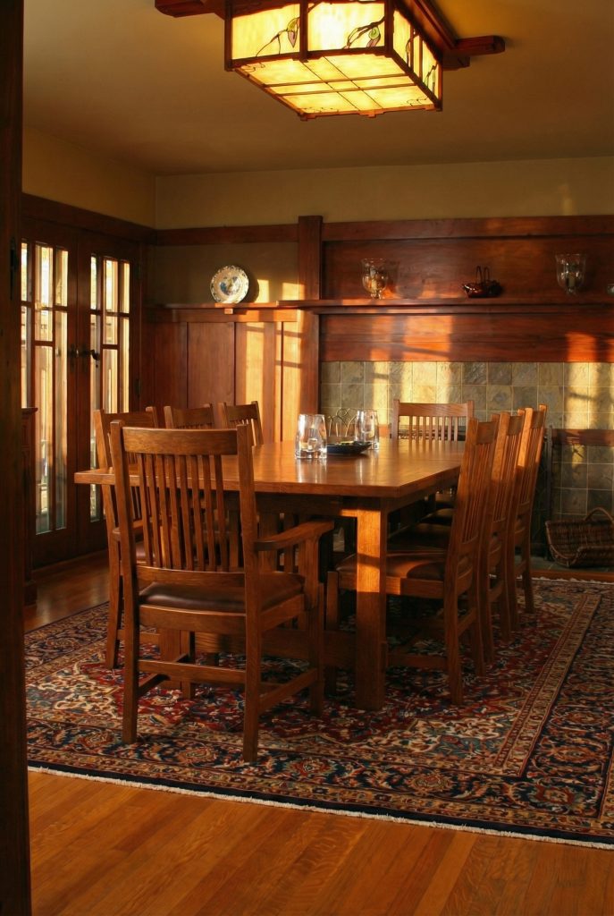 Interior view of the dining room in the John Bakewell Phillips House featuring hand-finished woodwork and built-ins.