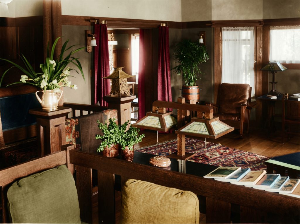 Alternate historic view of The Duncan-Irwin House living room from early 20th century.