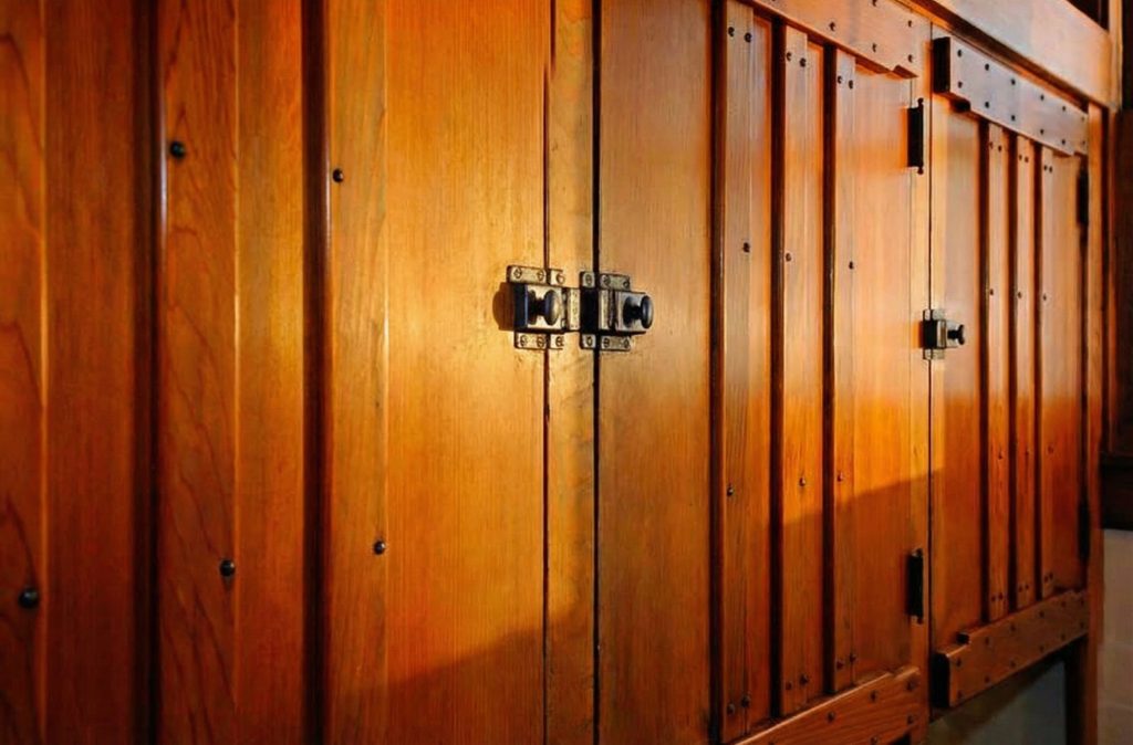 A detail shot of the pantry cabinet hardware in The Caroline S. de Forest House, showcasing the home's exquisite craftsmanship.