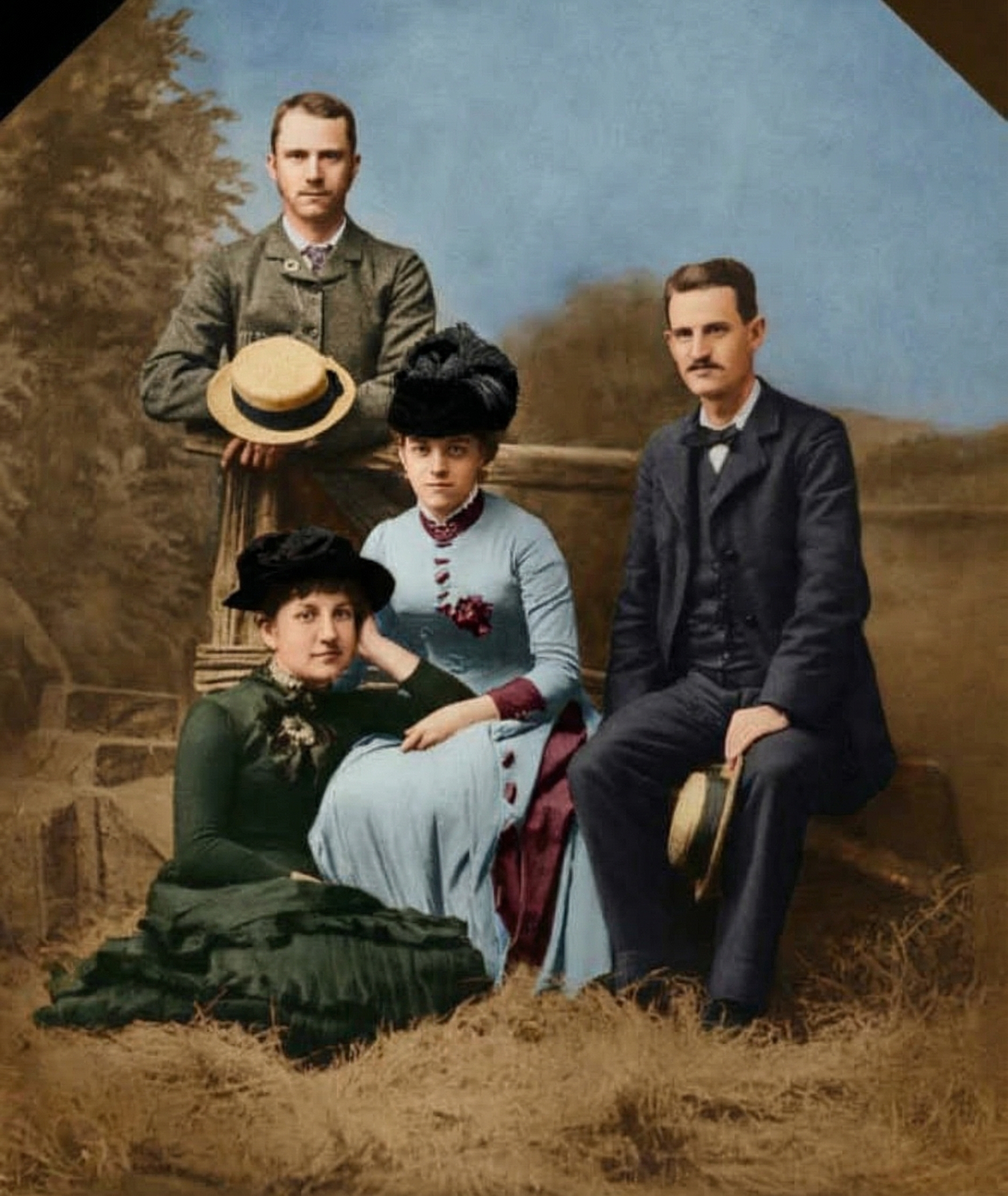 Vintage photograph of Charles Millard Pratt and Mary Seymour Morris Pratt with two other family members in formal attire.