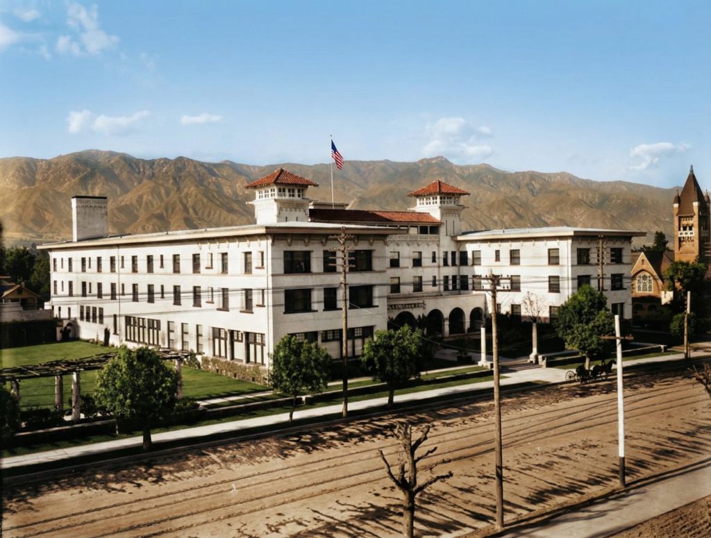 Historic photograph of the Hotel Maryland in Pasadena, where the Spinks family resided after leaving their home.