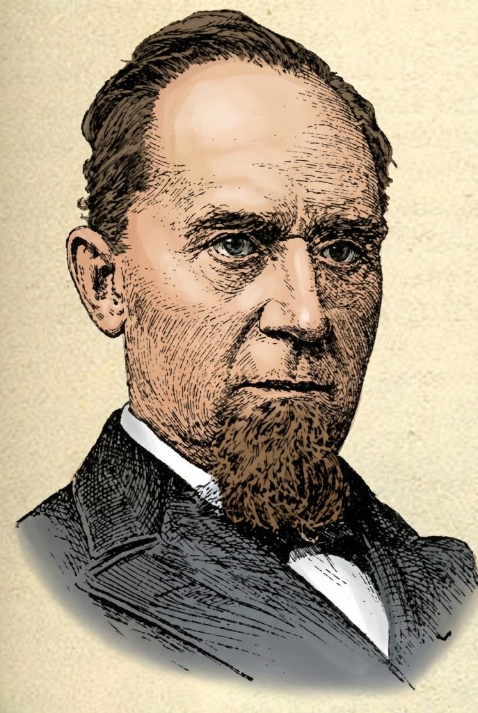 Engraved portrait of Charles Pratt, founder of Pratt Institute and father of Charles Millard Pratt, with distinctive beard.