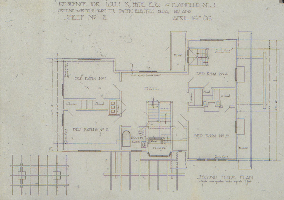 The second-floor plan (Sheet No. 2) for the Louis K. Hyde house, showing the layout of the bedrooms and private spaces.