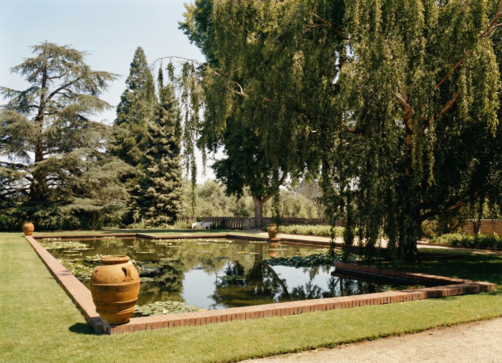 The fish pond at The Mortimer Fleishhacker Estate, seen from the west in the 1975 HABS survey documentation.