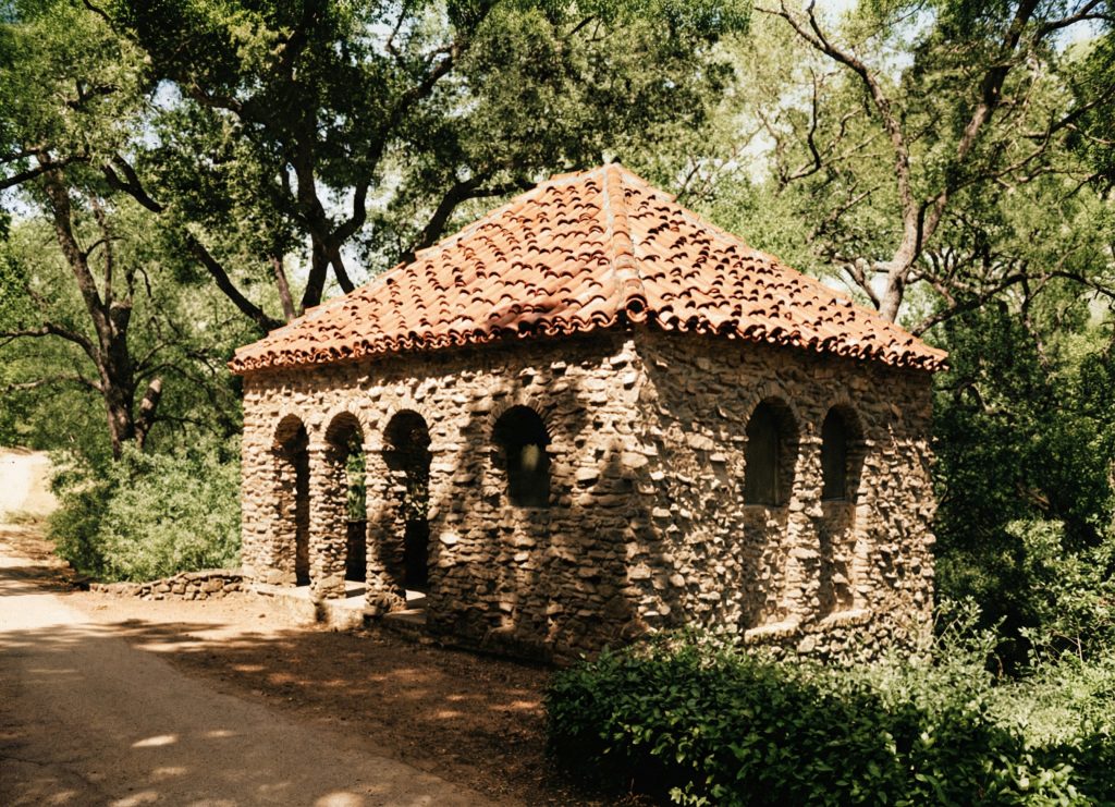 The pump house at The Mortimer Fleishhacker Estate, a utilitarian structure designed with Greene & Greene’s typical care.