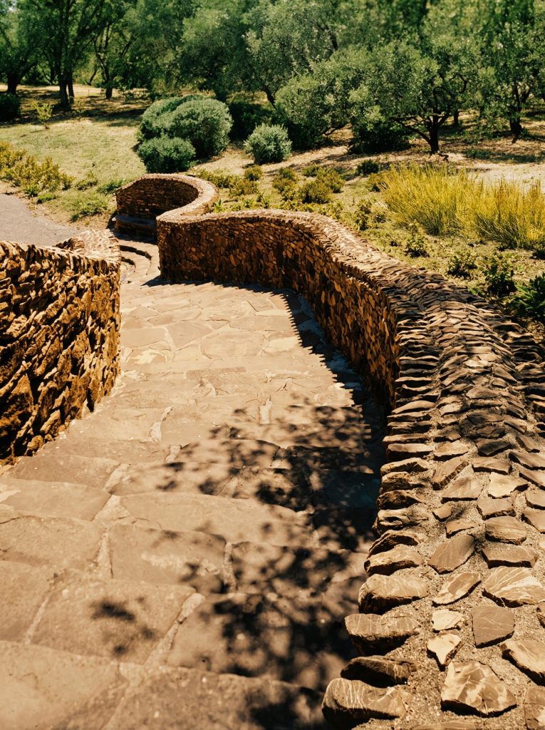 Looking down the grand staircase to the Roman Pond at The Mortimer Fleishhacker Estate in a 1975 HABS survey photograph.