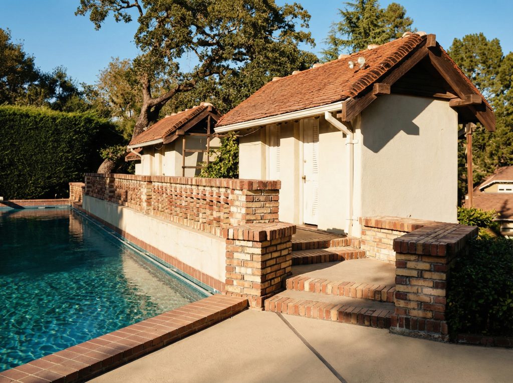 The bathhouses for the swimming pool at The Mortimer Fleishhacker Estate, documented by the HABS survey.