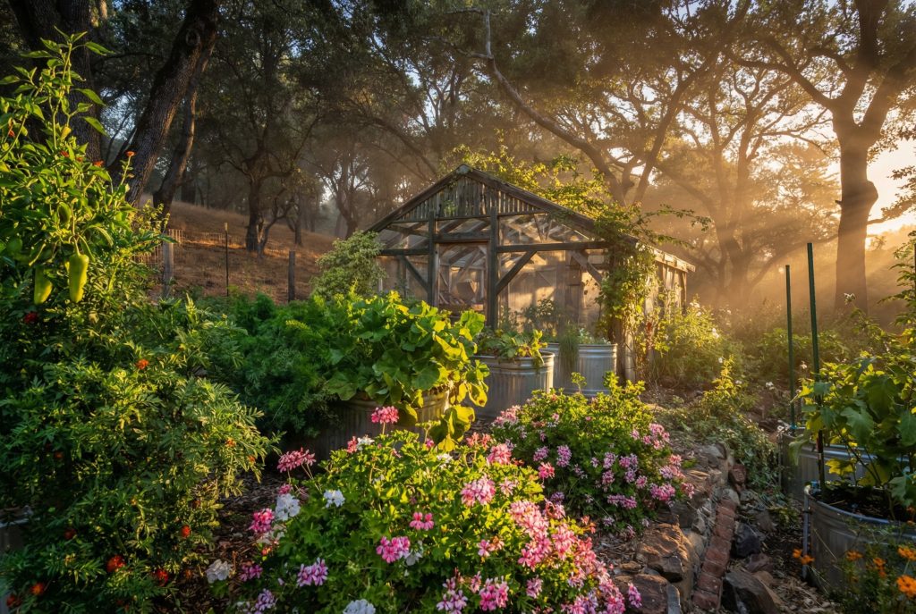 A contemporary photo of the lush, mature gardens at The Mortimer Fleishhacker Estate, a masterpiece of landscape design.