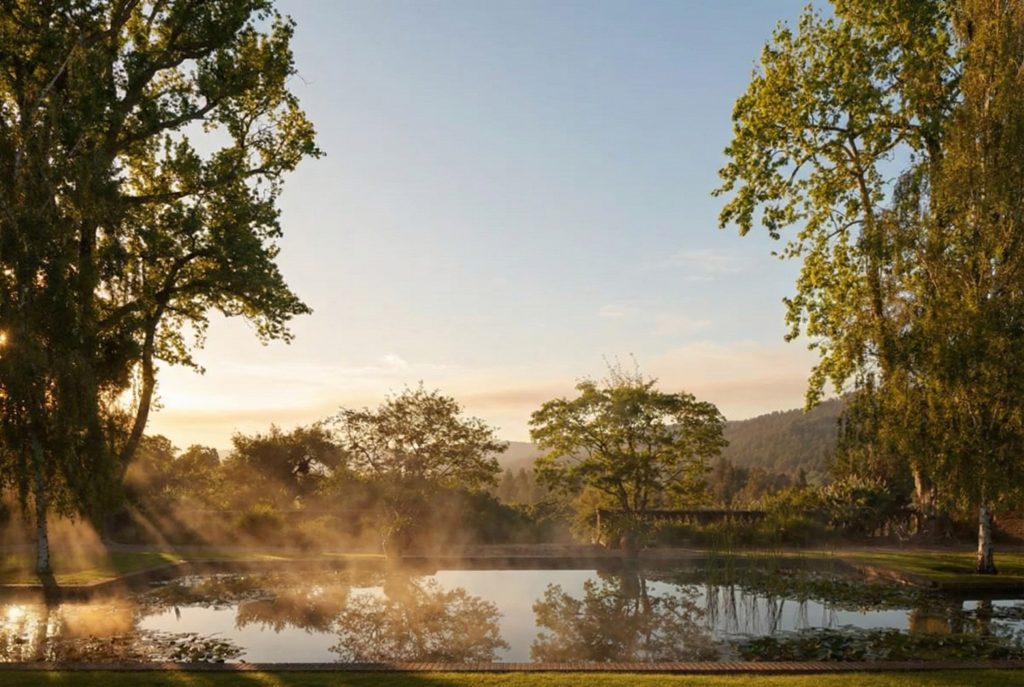 View looking south from the lily pond towards the roman pond of The Mortimer Fleishhacker Estate.