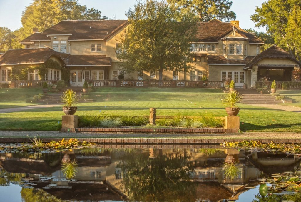 A closer contemporary photo of the south elevation of The Mortimer Fleishhacker Estate, the informal garden facade.