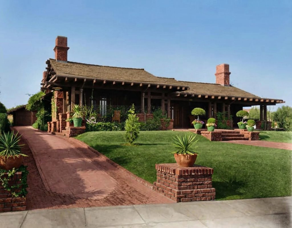 Leroy Hulbert's 1915 front perspective photograph of The Dr. S. S. Crow House, illustrating the home's relationship to its newly planted landscape.